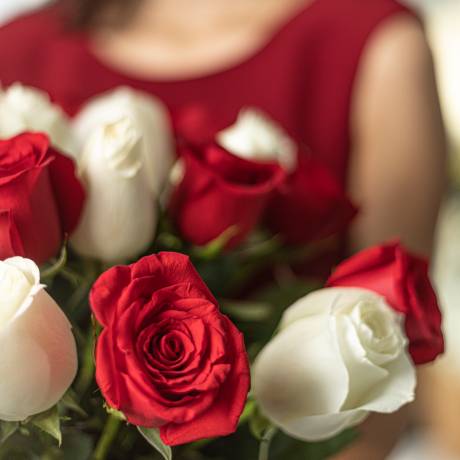 Букет из 201 красно-белой голландской розы 60 см