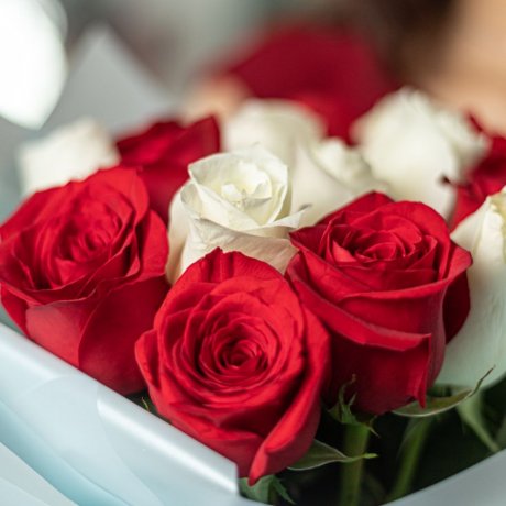Букет из 35 красно-белой голландской розы 50 см