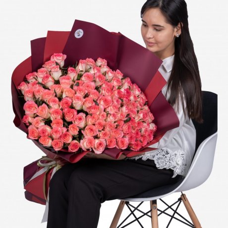 Букет из 101 розовой розы 90 см