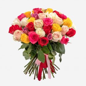Разноцветные розы микс 60 см