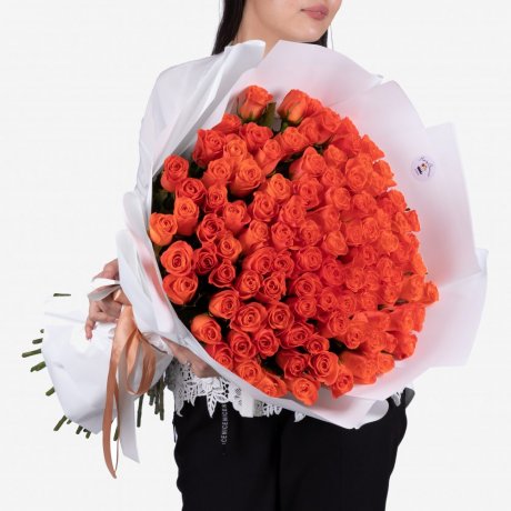 Букет из 101 оранжевой розы 60 см